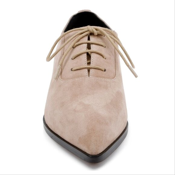 L'AGENCE Elise III Pointed Toe Oxford Flat Shoes Size 6.5 Cappuccino Suede NEW - Picture 3 of 16